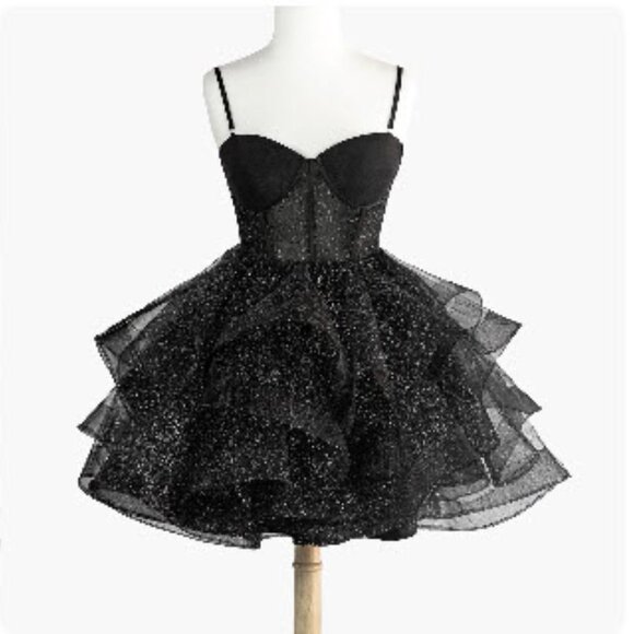 NWT Spaghetti Straps Sweetheart Short Mini Organza Black Prom Dress - Picture 1 of 5